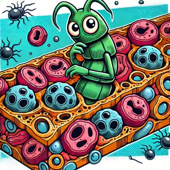 A cartoon of a bug in a sponge description automatically generated