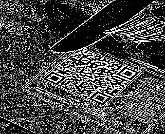 A thresholded version of image nine where all of the qr code is clearly visible