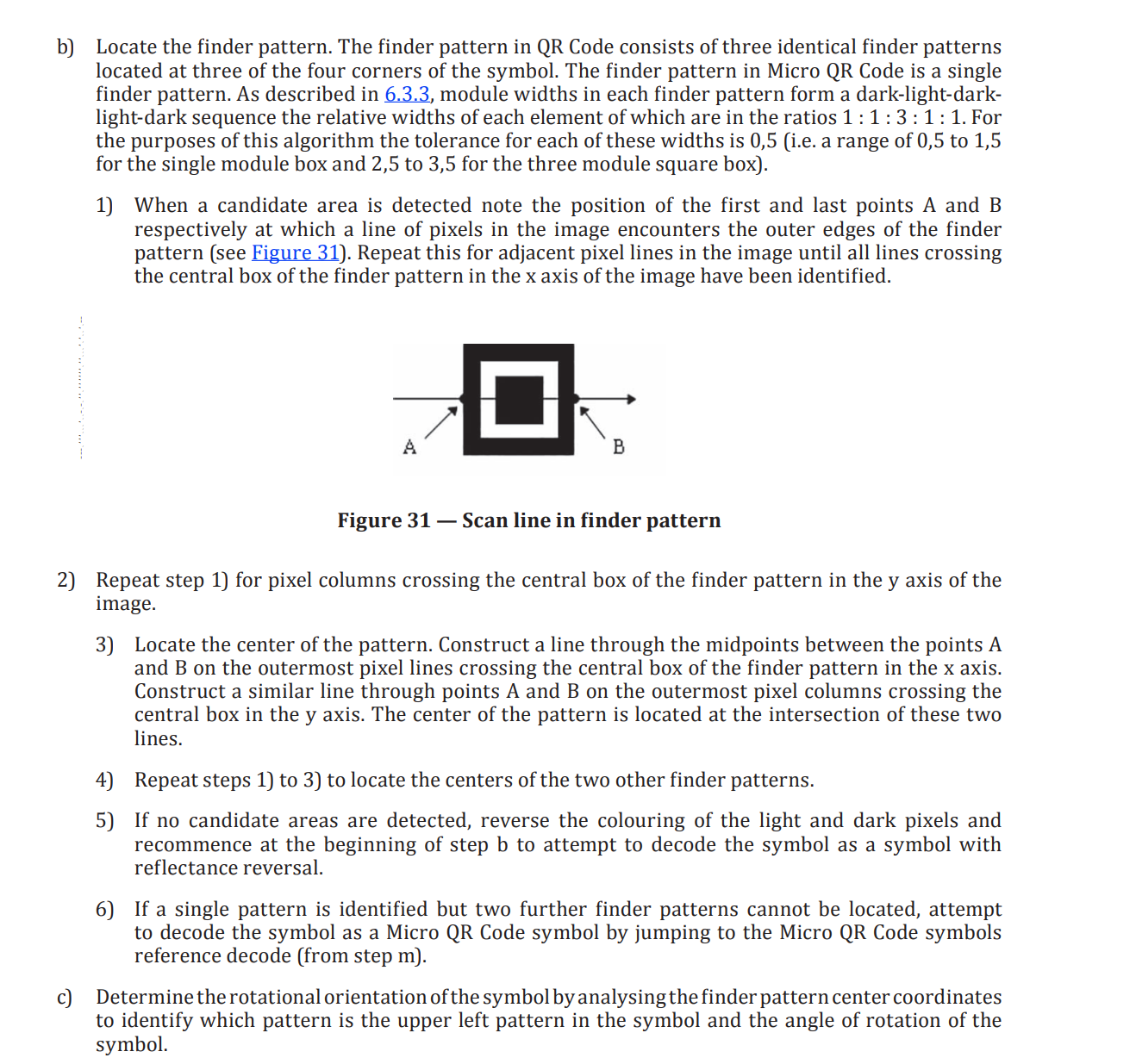 A screenshot of steps (b) and (c) of the QR code reference decode algorithm